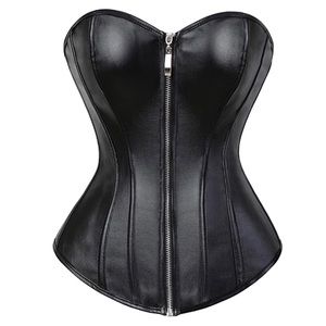 Faux leather bustier corset top black zipper lace up size xxl 2xl